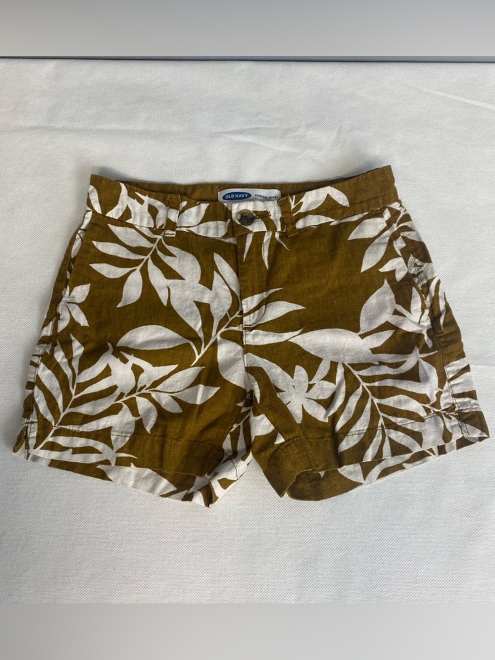 Old Navy Shorts Women Sz 2 Mustard Brown White Floral Linen Blend Everyday Short